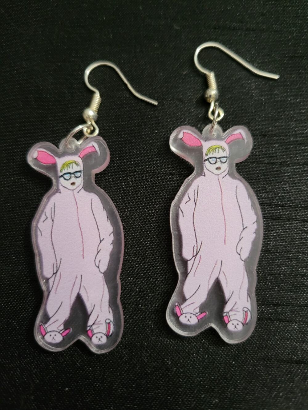 A Christmas Story Ralphie in Pink Bunny Pajamas acrylic earrings